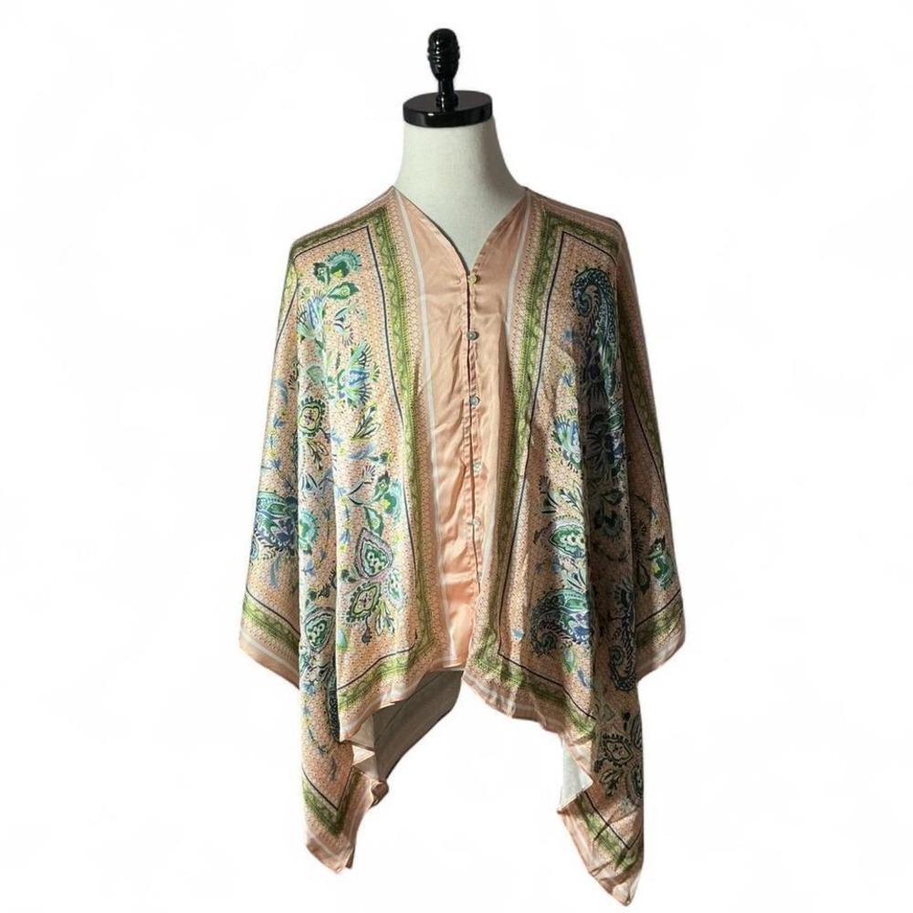 PAPARAZZI Women's Kimono Cape Scarf Burnout Floral Peach One Size Boho